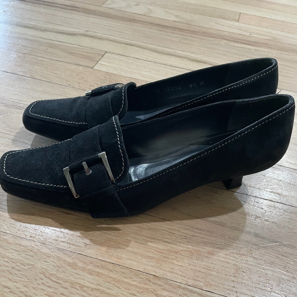 Stuart Weitzman Black Buckle Kitten Heel